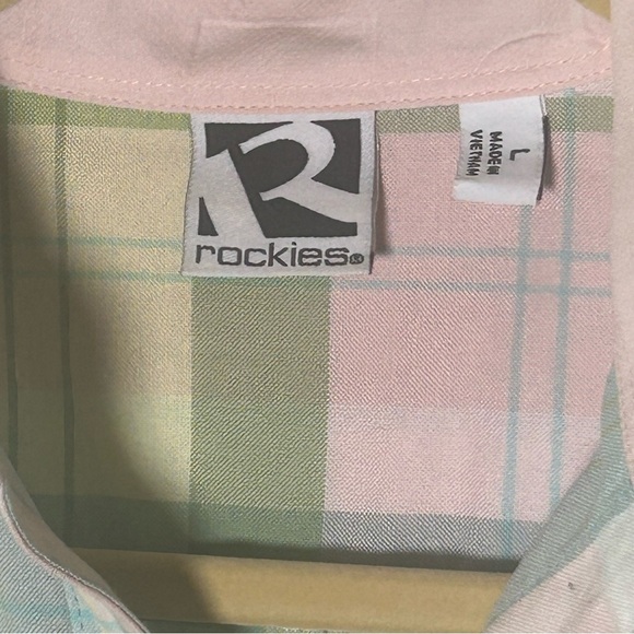 SOLD~Rockies Plaid Pastel Rodeo Cowgirl Button Shirt L - Picture 4 of 7